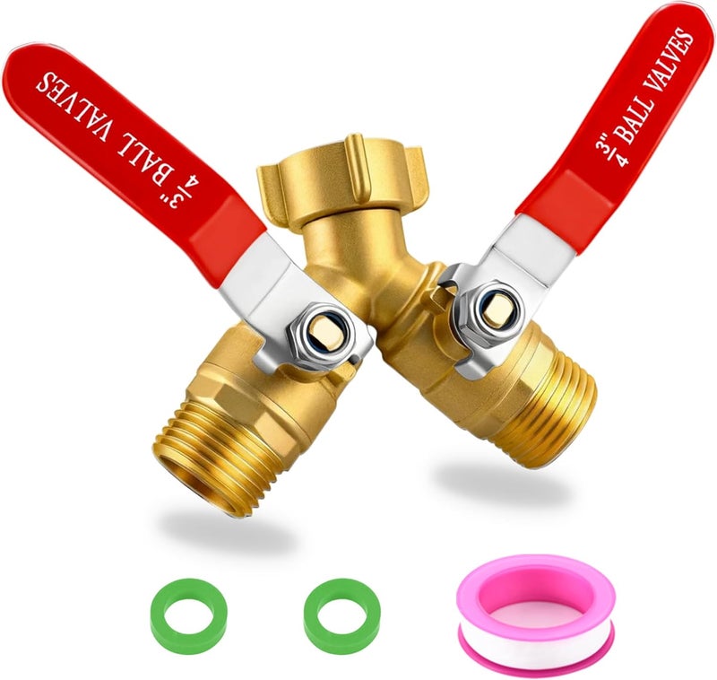 CbeeSo Brass Garden Hose Splitter 2 Way Heavy Duty, Y Valve Hose Splitter With Stainless Steel Long Handle, 3/4" GHT Thread Y Valve Water Garden Hose Tap Adapter - Image 1